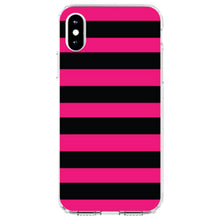 DistinctInk® Clear Shockproof Hybrid Case for Apple iPhone / Samsung Galaxy / Google Pixel - Black & Pink Bold Horizontal Stripes