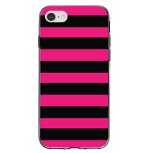 DistinctInk® Clear Shockproof Hybrid Case for Apple iPhone / Samsung Galaxy / Google Pixel - Black & Pink Bold Horizontal Stripes