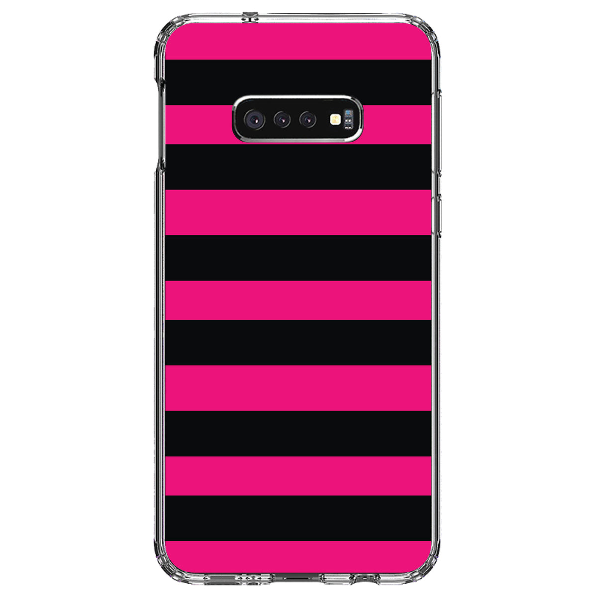 Black & Pink Bold Horizontal Stripes Clear Shockproof iPhone Case, view 18