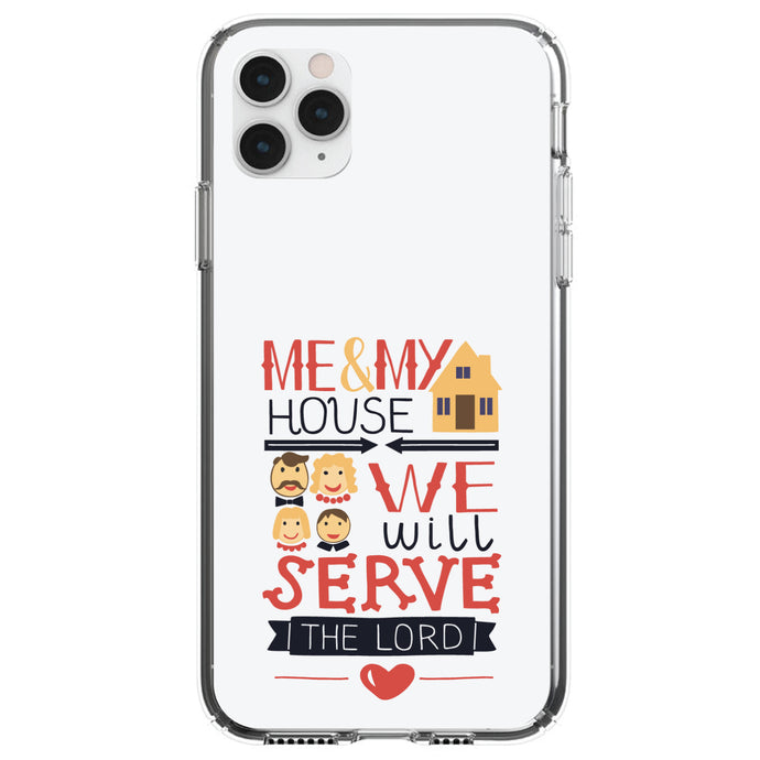 DistinctInk® Clear Shockproof Hybrid Case for Apple iPhone / Samsung Galaxy / Google Pixel - Me & My House We Will Serve the Lord