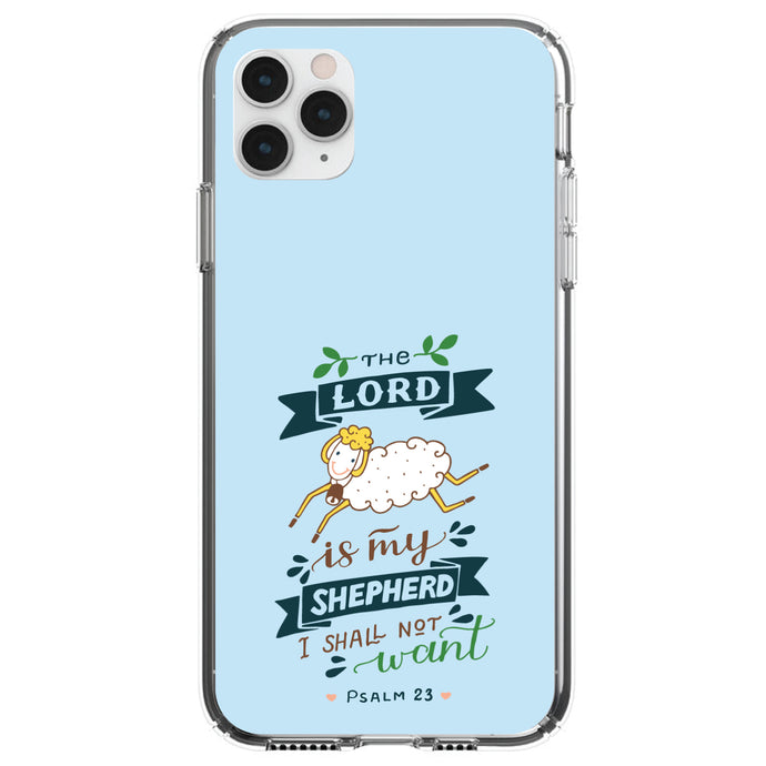 DistinctInk® Clear Shockproof Hybrid Case for Apple iPhone / Samsung Galaxy / Google Pixel - The Lord is My Shepher I Shall Not Want