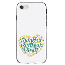 DistinctInk® Clear Shockproof Hybrid Case for Apple iPhone / Samsung Galaxy / Google Pixel - Thankful / Grateful / Blessed - Heart Flowers