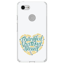DistinctInk® Clear Shockproof Hybrid Case for Apple iPhone / Samsung Galaxy / Google Pixel - Thankful / Grateful / Blessed - Heart Flowers