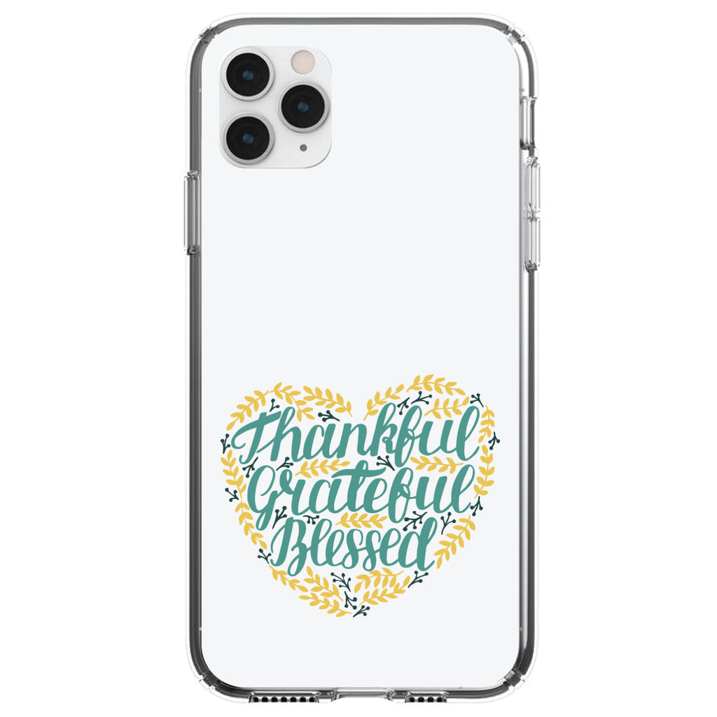 Thankful / Grateful / Blessed, Heart Flowers Clear Shockproof iPhone Case