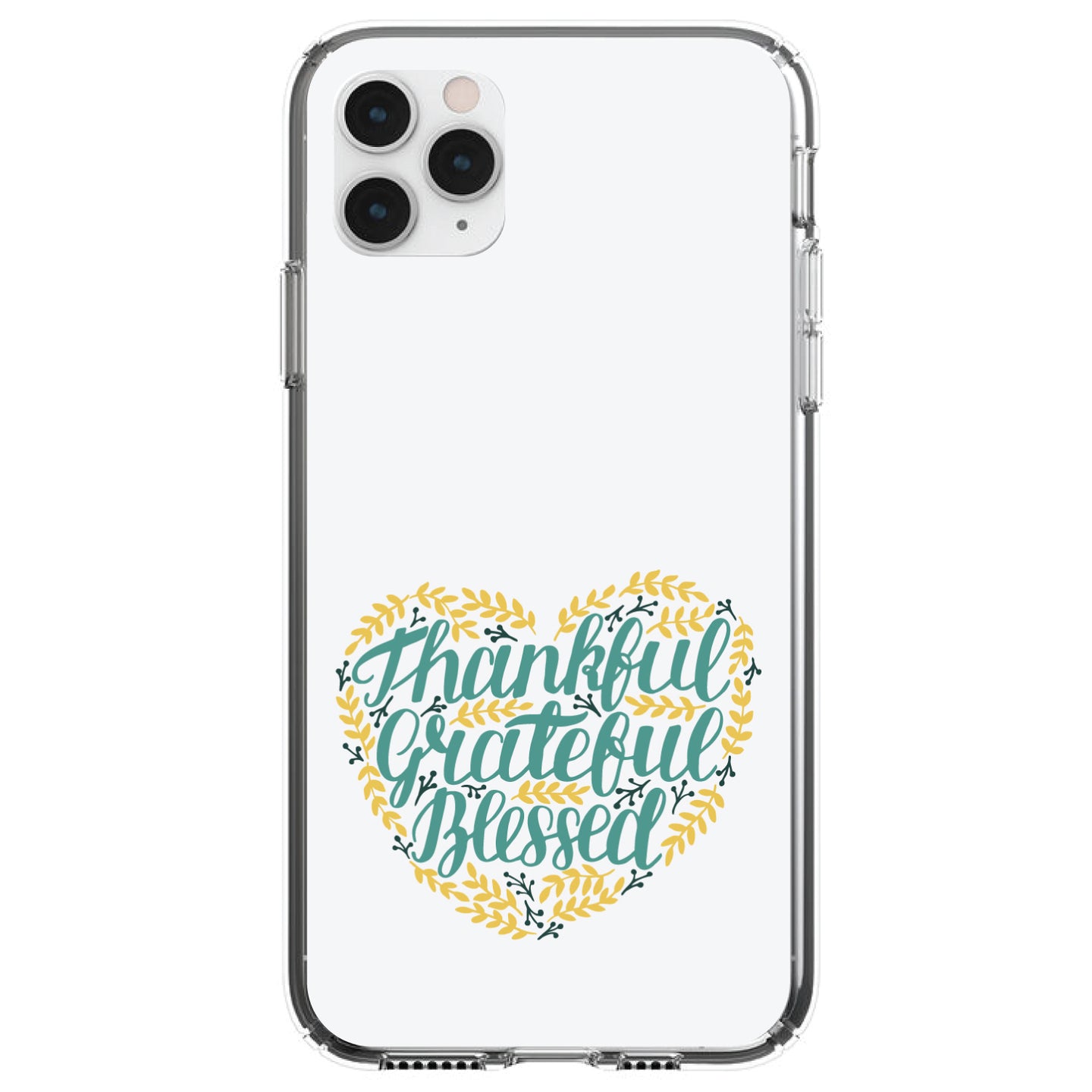 DistinctInk® Clear Shockproof Hybrid Case for Apple iPhone / Samsung Galaxy / Google Pixel - Thankful / Grateful / Blessed - Heart Flowers
