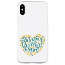 DistinctInk® Clear Shockproof Hybrid Case for Apple iPhone / Samsung Galaxy / Google Pixel - Thankful / Grateful / Blessed - Heart Flowers