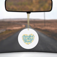 DistinctInk® Hanging Ceramic Christmas Tree Ornament with Gold String - Great Gift / Present - 2 3/4 inch Diameter - Thankful / Grateful / Blessed - Heart Flowers