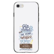 DistinctInk® Clear Shockproof Hybrid Case for Apple iPhone / Samsung Galaxy / Google Pixel - Psalm 107:29 - He Stilled the Storm, Waves Were Hushed