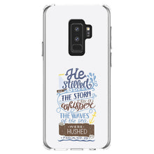 DistinctInk® Clear Shockproof Hybrid Case for Apple iPhone / Samsung Galaxy / Google Pixel - Psalm 107:29 - He Stilled the Storm, Waves Were Hushed