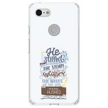 DistinctInk® Clear Shockproof Hybrid Case for Apple iPhone / Samsung Galaxy / Google Pixel - Psalm 107:29 - He Stilled the Storm, Waves Were Hushed