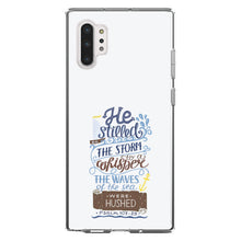 DistinctInk® Clear Shockproof Hybrid Case for Apple iPhone / Samsung Galaxy / Google Pixel - Psalm 107:29 - He Stilled the Storm, Waves Were Hushed
