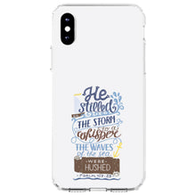 DistinctInk® Clear Shockproof Hybrid Case for Apple iPhone / Samsung Galaxy / Google Pixel - Psalm 107:29 - He Stilled the Storm, Waves Were Hushed