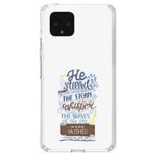 DistinctInk® Clear Shockproof Hybrid Case for Apple iPhone / Samsung Galaxy / Google Pixel - Psalm 107:29 - He Stilled the Storm, Waves Were Hushed