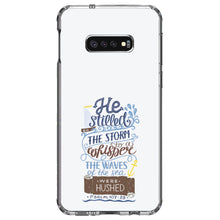 DistinctInk® Clear Shockproof Hybrid Case for Apple iPhone / Samsung Galaxy / Google Pixel - Psalm 107:29 - He Stilled the Storm, Waves Were Hushed