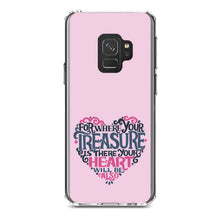 DistinctInk® Clear Shockproof Hybrid Case for Apple iPhone / Samsung Galaxy / Google Pixel - For Where Your Treasure Is There Your Heart Will Be
