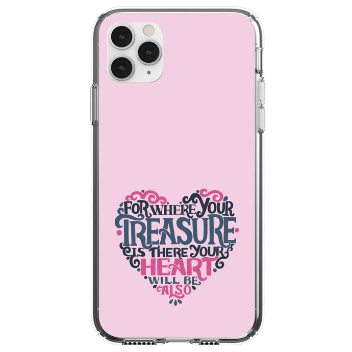 DistinctInk® Clear Shockproof Hybrid Case for Apple iPhone / Samsung Galaxy / Google Pixel - For Where Your Treasure Is There Your Heart Will Be