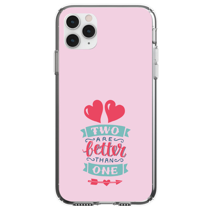 DistinctInk® Clear Shockproof Hybrid Case for Apple iPhone / Samsung Galaxy / Google Pixel - Hearts - Two Are Better Than One