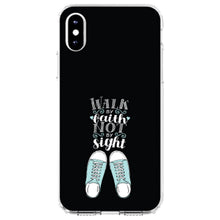 DistinctInk® Clear Shockproof Hybrid Case for Apple iPhone / Samsung Galaxy / Google Pixel - Walk By Faith Not By Sign - Sneakers