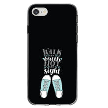 DistinctInk® Clear Shockproof Hybrid Case for Apple iPhone / Samsung Galaxy / Google Pixel - Walk By Faith Not By Sign - Sneakers