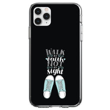 DistinctInk® Clear Shockproof Hybrid Case for Apple iPhone / Samsung Galaxy / Google Pixel - Walk By Faith Not By Sign - Sneakers