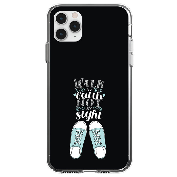DistinctInk® Clear Shockproof Hybrid Case for Apple iPhone / Samsung Galaxy / Google Pixel - Walk By Faith Not By Sign - Sneakers