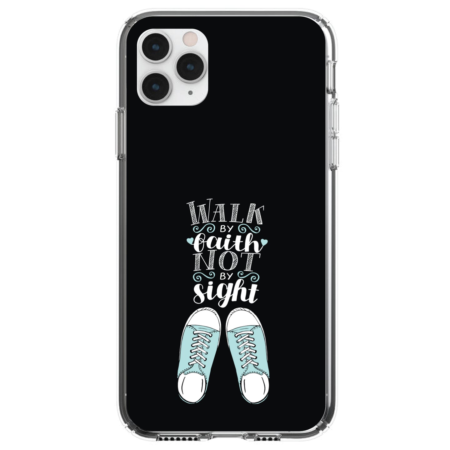 DistinctInk® Clear Shockproof Hybrid Case for Apple iPhone / Samsung Galaxy / Google Pixel - Walk By Faith Not By Sign - Sneakers
