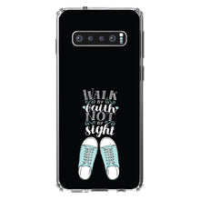 DistinctInk® Clear Shockproof Hybrid Case for Apple iPhone / Samsung Galaxy / Google Pixel - Walk By Faith Not By Sign - Sneakers