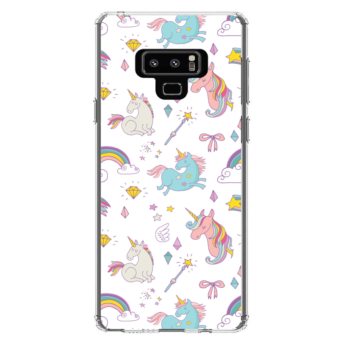 Unicorn Rainbow Wand Pattern, White Clear Shockproof iPhone Case, view 11