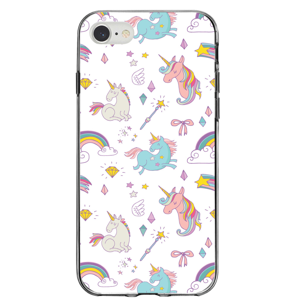 Unicorn Rainbow Wand Pattern, White Clear Shockproof iPhone Case, view 5