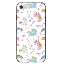 DistinctInk® Clear Shockproof Hybrid Case for Apple iPhone / Samsung Galaxy / Google Pixel - Unicorn Rainbow Wand Pattern - White