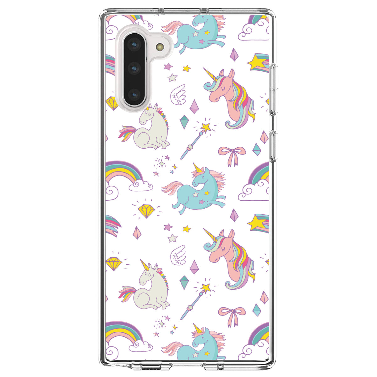 Unicorn Rainbow Wand Pattern, White Clear Shockproof iPhone Case, view 9