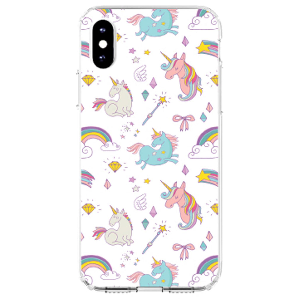 Unicorn Rainbow Wand Pattern, White Clear Shockproof iPhone Case, view 4