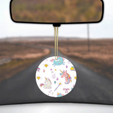 DistinctInk® Hanging Ceramic Christmas Tree Ornament with Gold String - Great Gift / Present - 2 3/4 inch Diameter - Unicorn Rainbow Wand Pattern - White