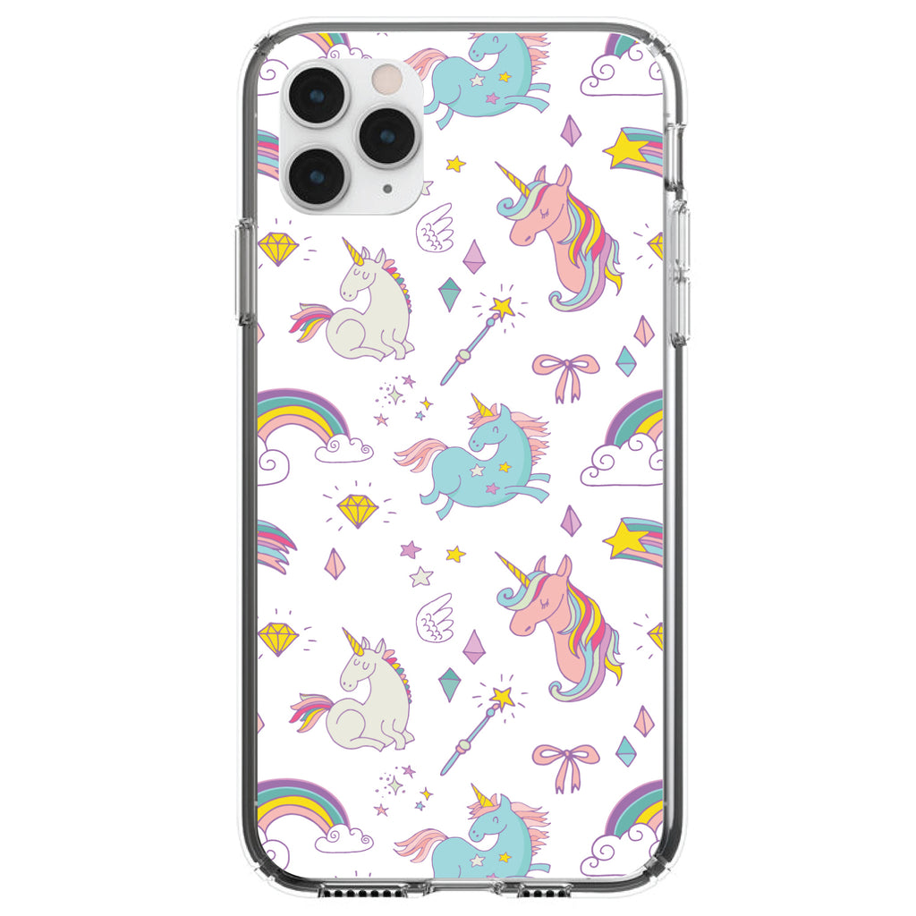Unicorn Rainbow Wand Pattern, White Clear Shockproof iPhone Case