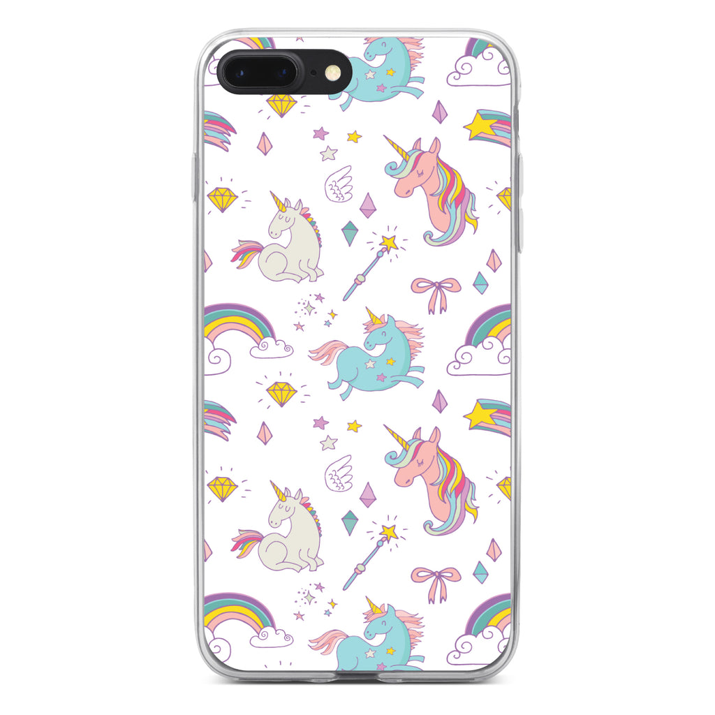 Unicorn Rainbow Wand Pattern, White Clear Shockproof iPhone Case, view 6