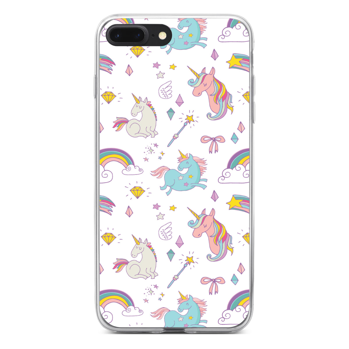 Unicorn Rainbow Wand Pattern, White Clear Shockproof iPhone Case, view 6