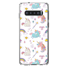 DistinctInk® Clear Shockproof Hybrid Case for Apple iPhone / Samsung Galaxy / Google Pixel - Unicorn Rainbow Wand Pattern - White