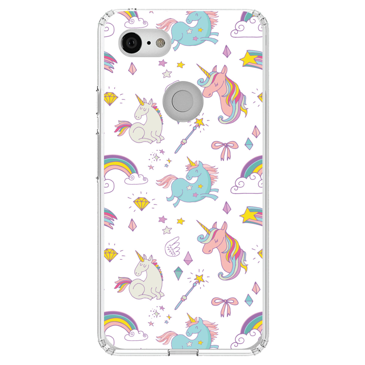 Unicorn Rainbow Wand Pattern, White Clear Shockproof iPhone Case, view 22