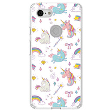 DistinctInk® Clear Shockproof Hybrid Case for Apple iPhone / Samsung Galaxy / Google Pixel - Unicorn Rainbow Wand Pattern - White