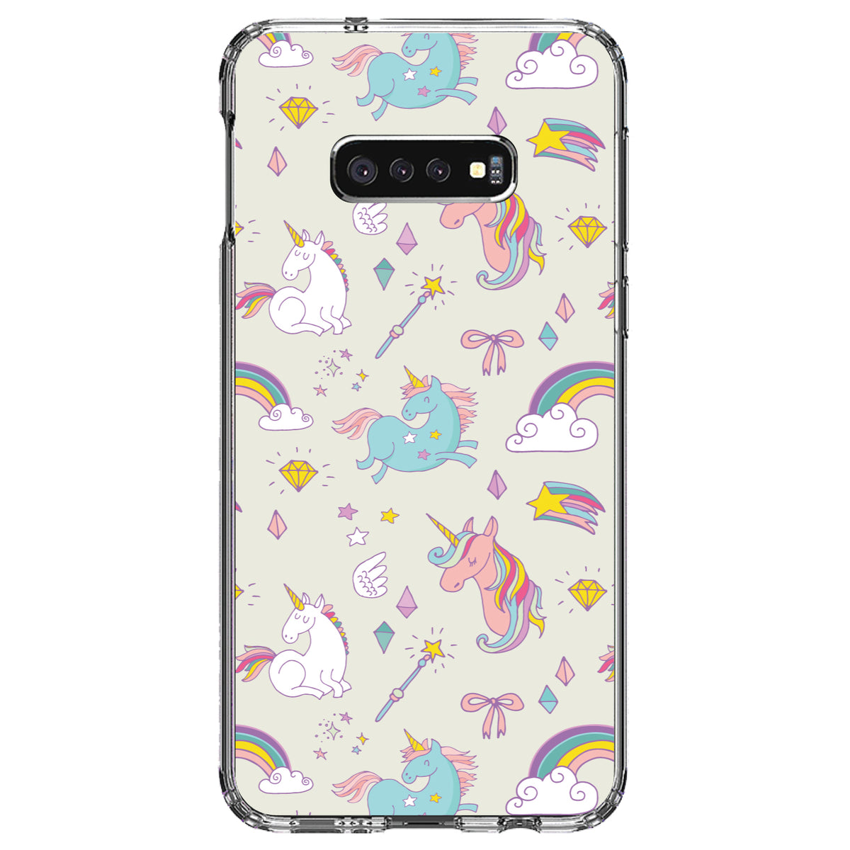 Unicorn Rainbow Wand Pattern, Beige Clear Shockproof iPhone Case, view 18