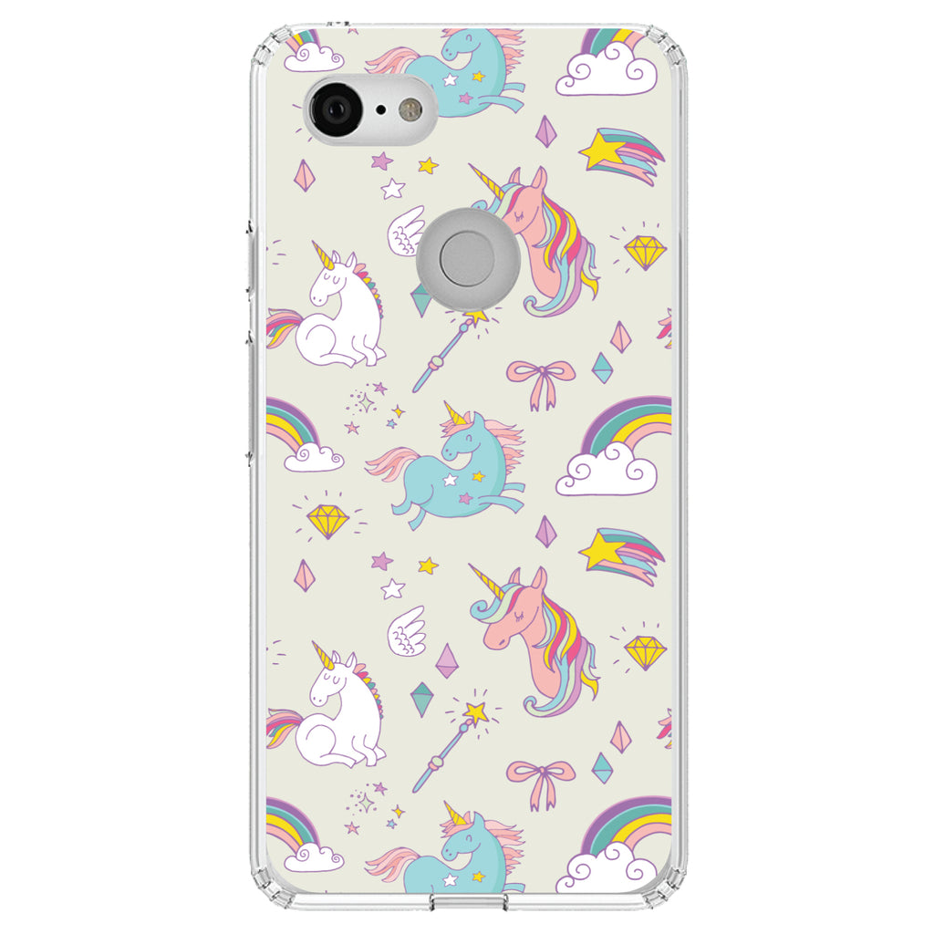 Unicorn Rainbow Wand Pattern, Beige Clear Shockproof iPhone Case, view 21