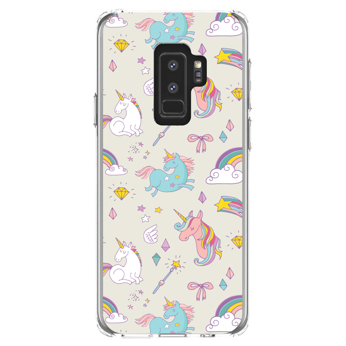 Unicorn Rainbow Wand Pattern, Beige Clear Shockproof iPhone Case, view 20