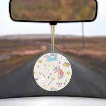 DistinctInk® Hanging Ceramic Christmas Tree Ornament with Gold String - Great Gift / Present - 2 3/4 inch Diameter - Unicorn Rainbow Wand Pattern - Beige