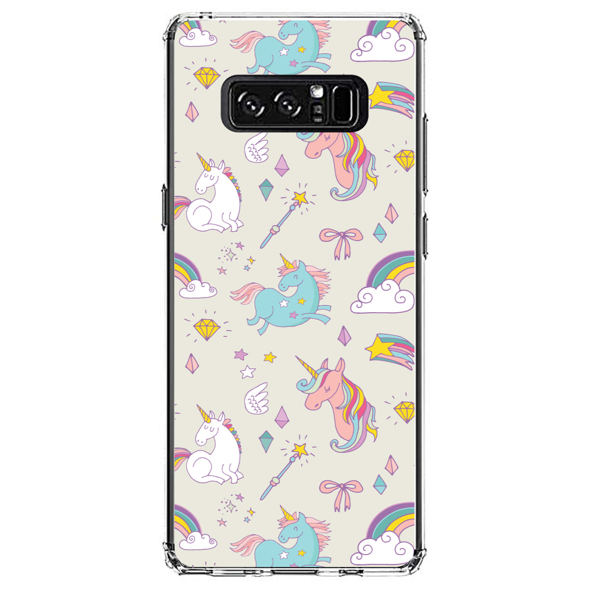 Unicorn Rainbow Wand Pattern, Beige Clear Shockproof iPhone Case, view 12