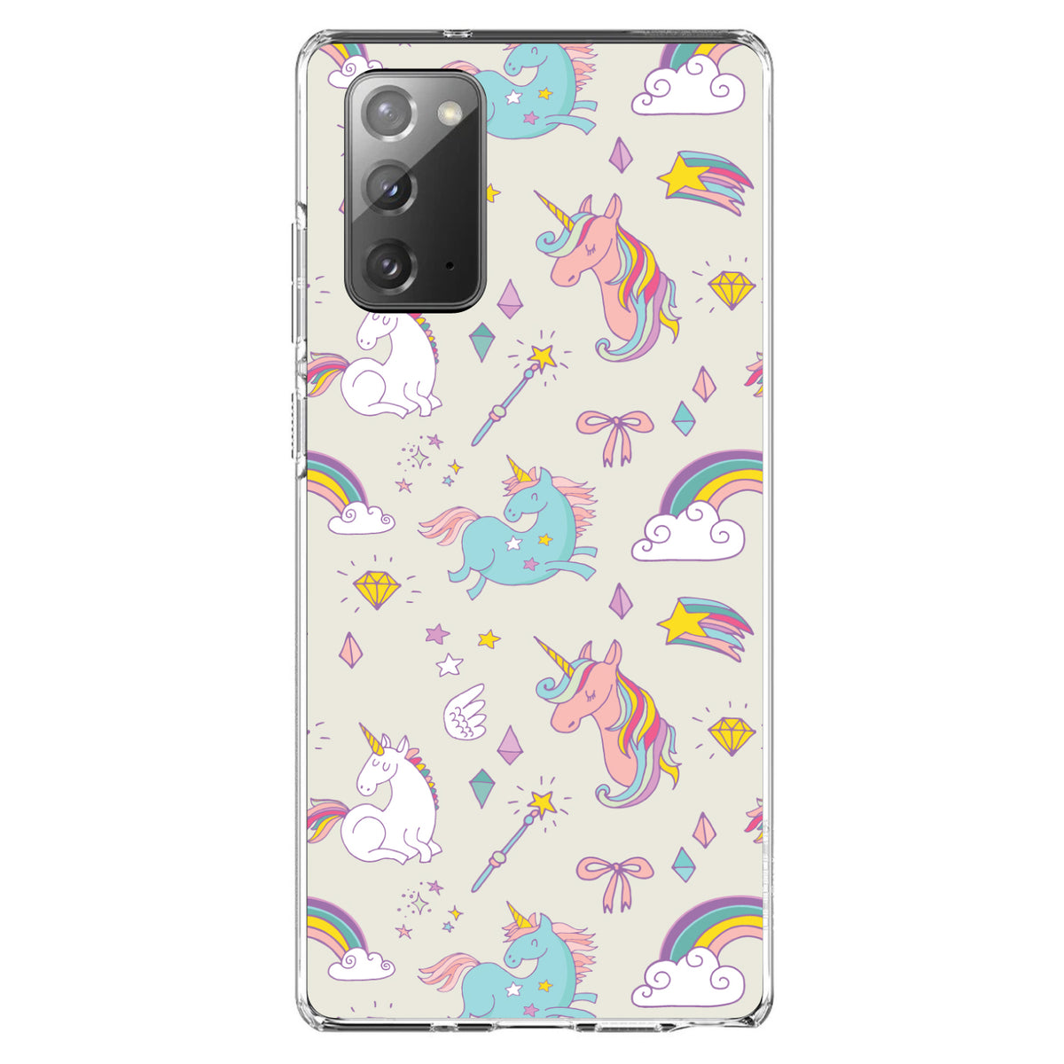 Unicorn Rainbow Wand Pattern, Beige Clear Shockproof iPhone Case, view 7