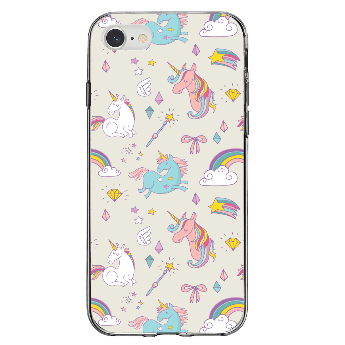 Unicorn Rainbow Wand Pattern, Beige Clear Shockproof iPhone Case, view 5