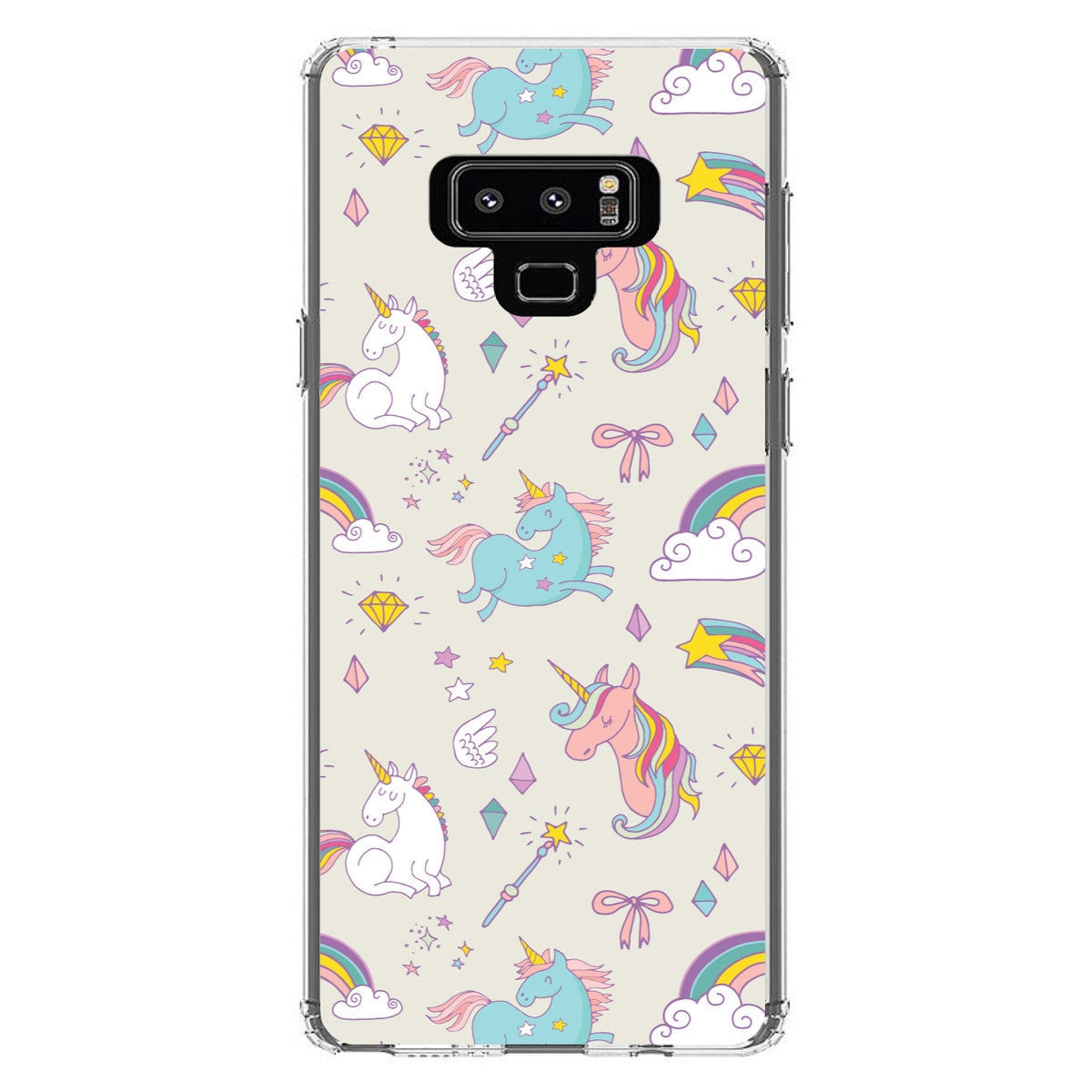 Unicorn Rainbow Wand Pattern, Beige Clear Shockproof iPhone Case, view 11