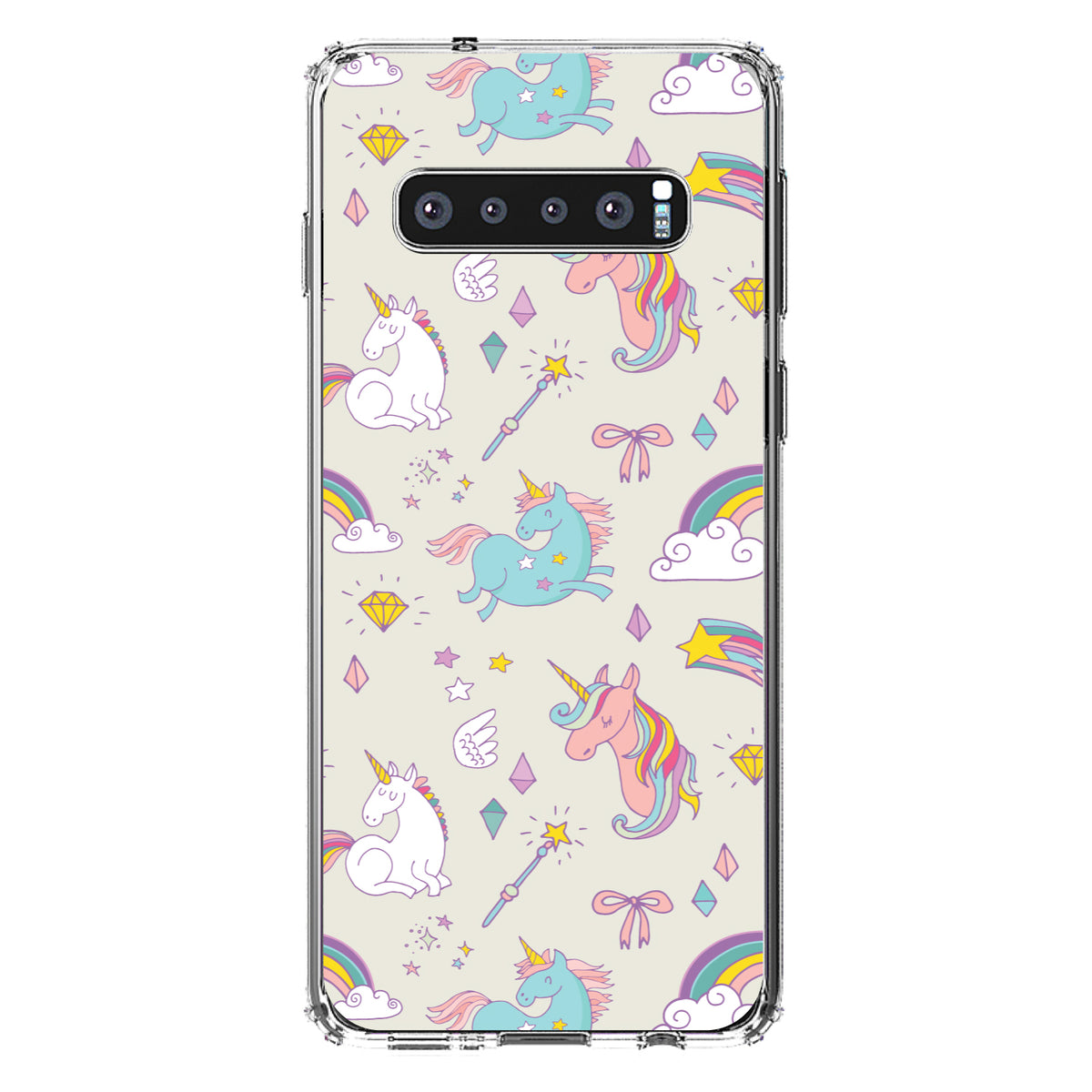 Unicorn Rainbow Wand Pattern, Beige Clear Shockproof iPhone Case, view 17