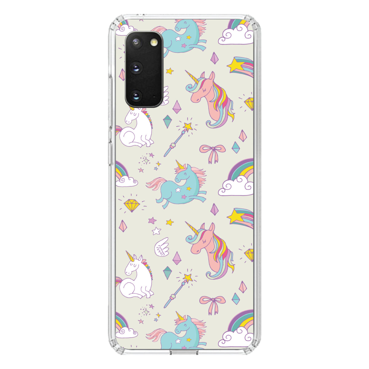 Unicorn Rainbow Wand Pattern, Beige Clear Shockproof iPhone Case, view 13