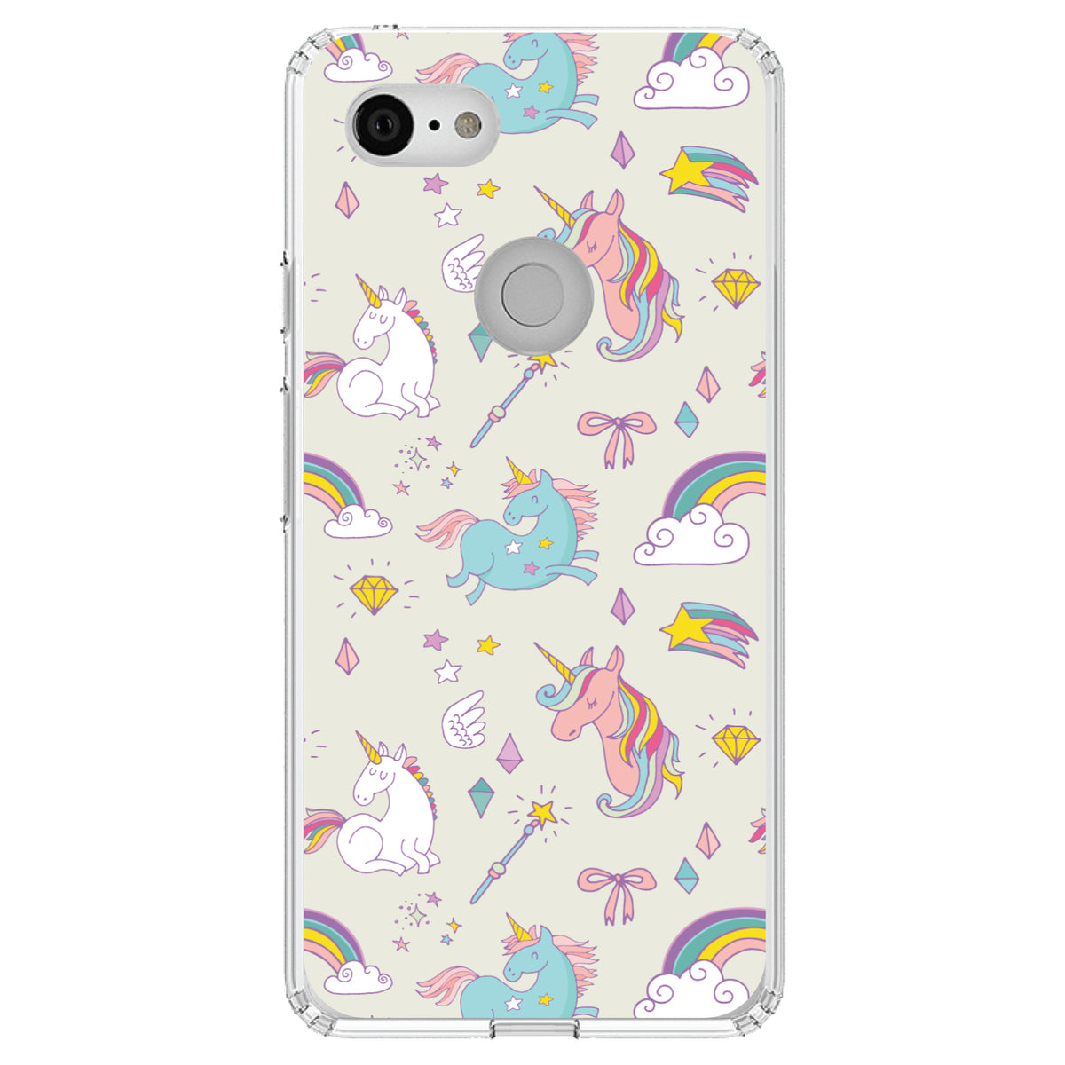 Unicorn Rainbow Wand Pattern, Beige Clear Shockproof iPhone Case, view 22